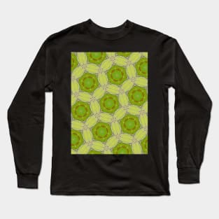 Green Hex Shapes with Darker Green Star Pattern Inside - WelshDesignsTP003 Long Sleeve T-Shirt